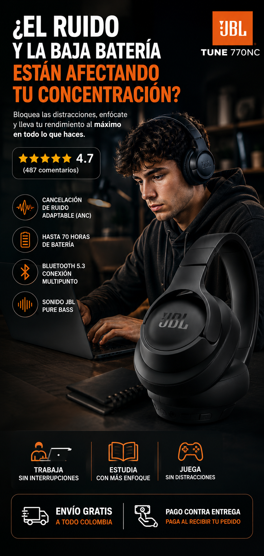 Audífonos Bluetooth Premium 770 — Cancela el ruido, enfócate en lo que importa